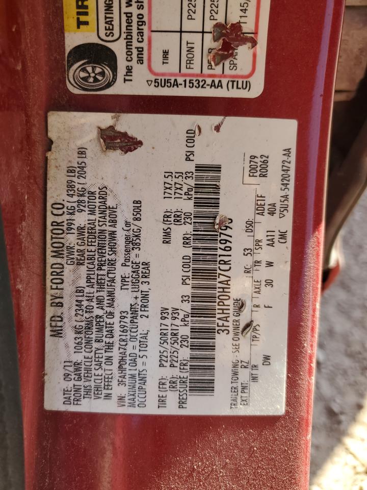 2012 Ford Fusion Se VIN: 3FAHP0HA7CR169793 Lot: 90306165