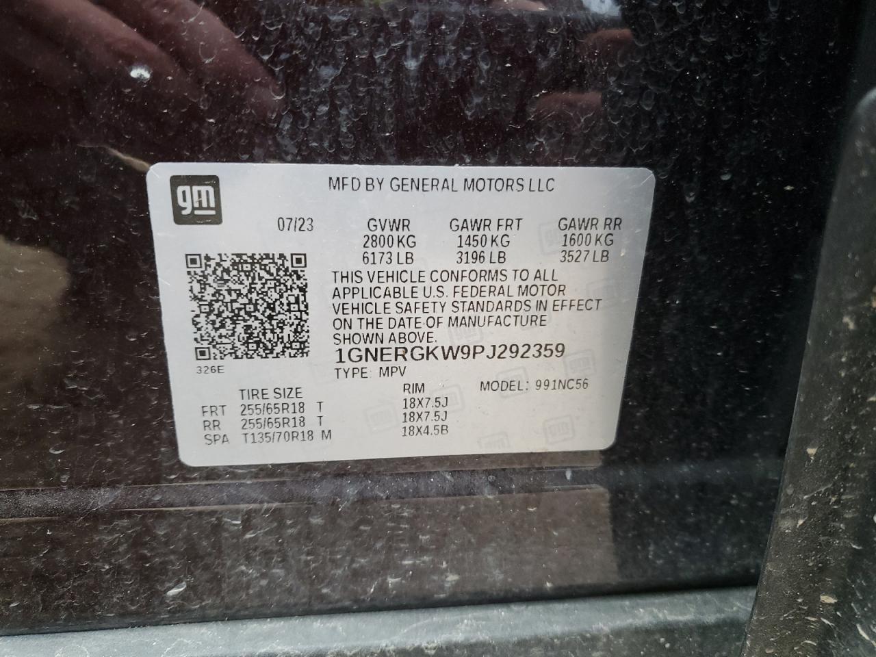 2023 Chevrolet Traverse Lt VIN: 1GNERGKW9PJ292359 Lot: 93200695