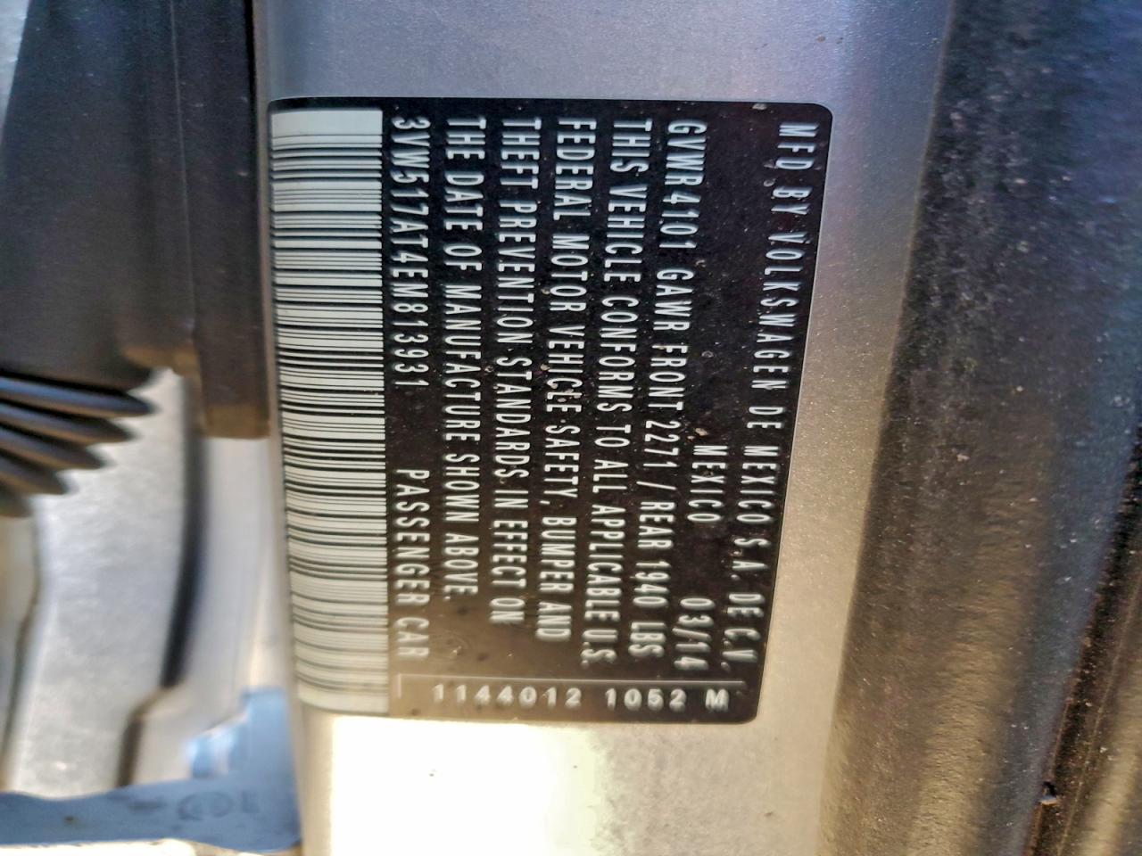 2014 Volkswagen Beetle VIN: 3VW517AT4EM813931 Lot: 94385195