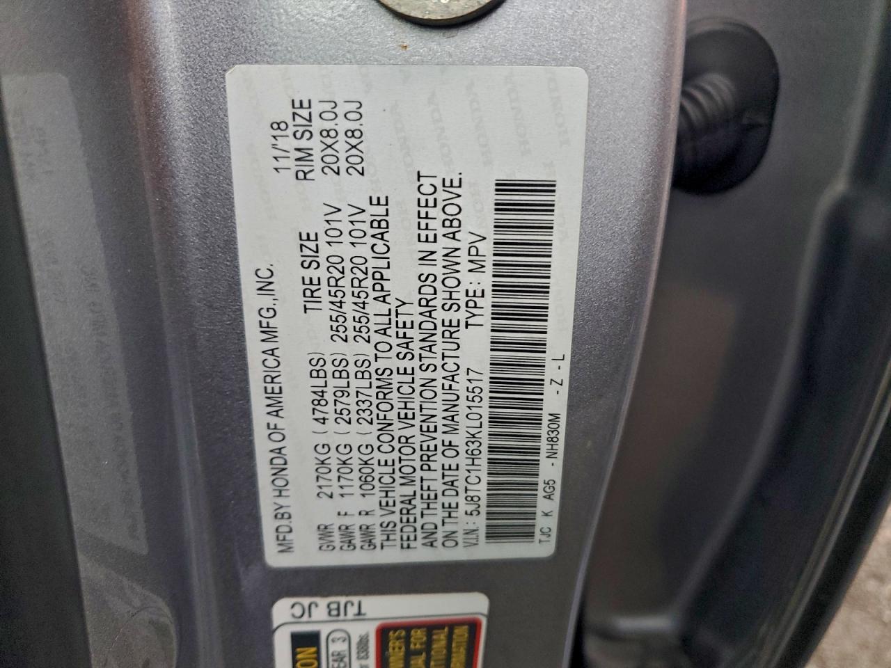 2019 Acura Rdx A-Spec VIN: 5J8TC1H63KL015517 Lot: 92765905