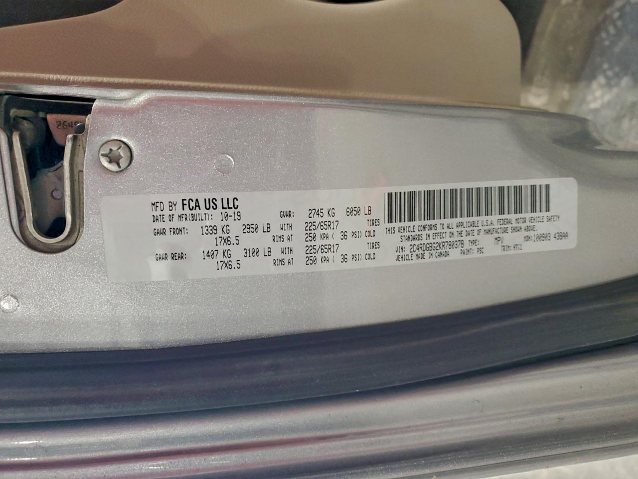 2019 Dodge Grand Caravan Se VIN: 2C4RDGBG2KR780378 Lot: 93860785