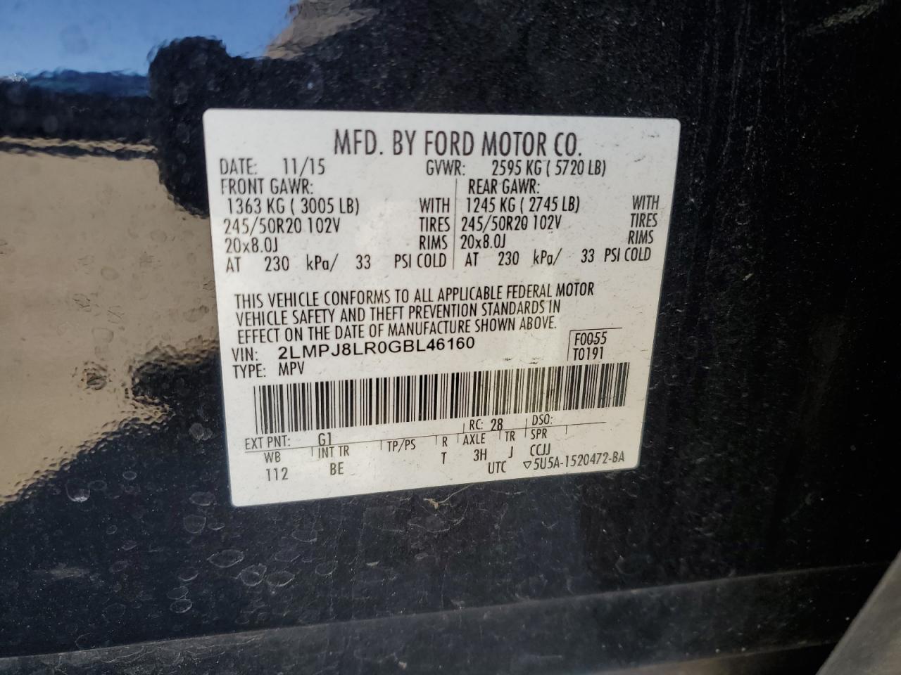 2016 Lincoln Mkx Reserve VIN: 2LMPJ8LR0GBL46160 Lot: 91967415