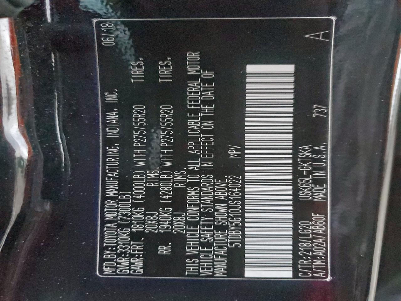 2018 Toyota Sequoia Sr5 VIN: 5TDBY5G10JS164022 Lot: 94130265