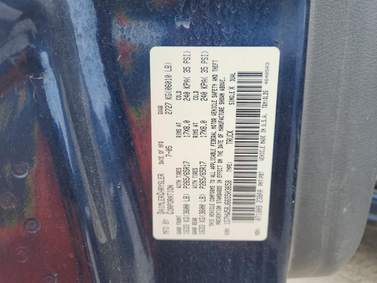 2006 Dodge Dakota Quad Laramie VIN: 1D7HW58J66S503658 Lot: 91827355