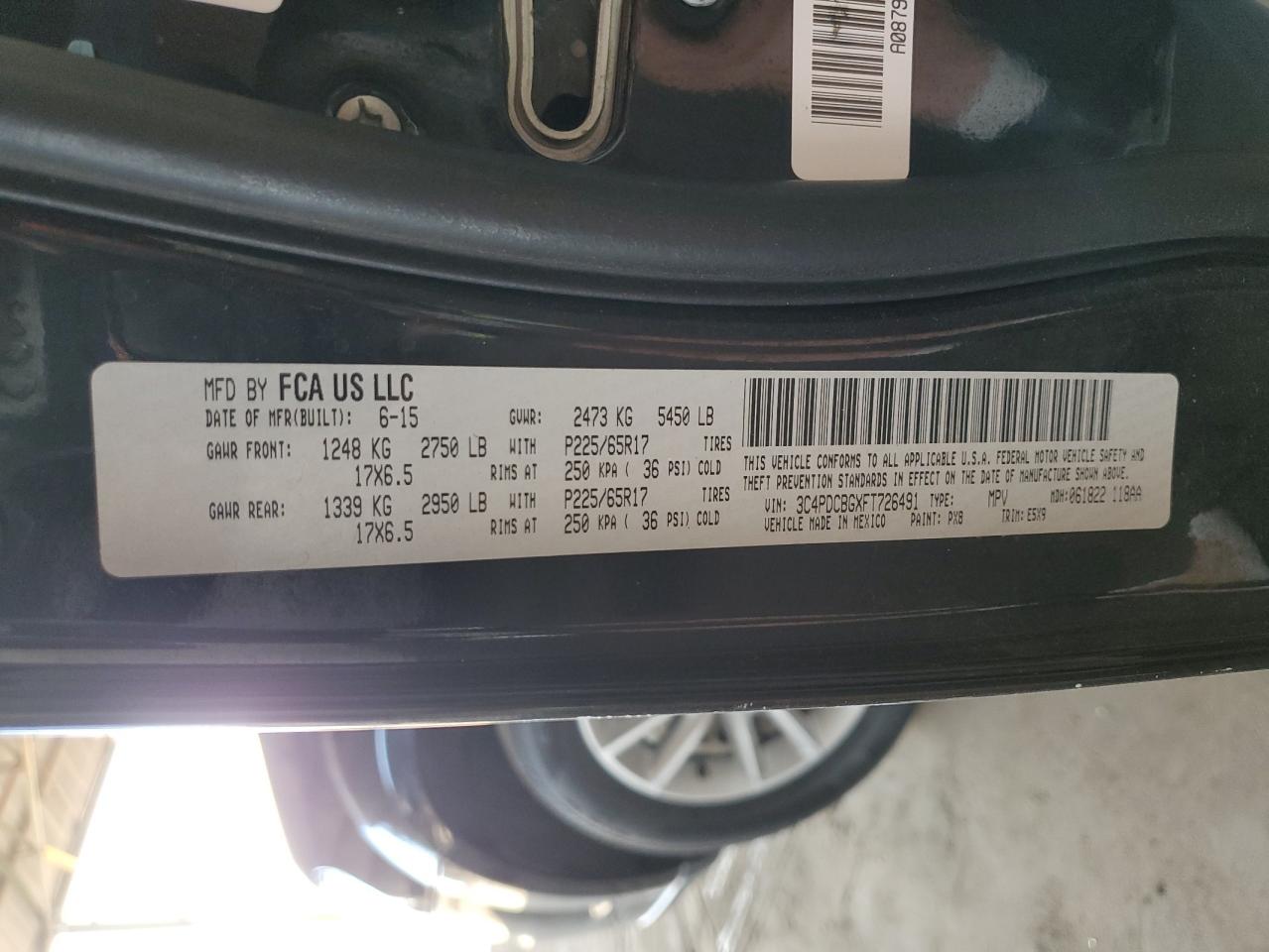 2015 Dodge Journey Sxt VIN: 3C4PDCBGXFT726491 Lot: 93284375