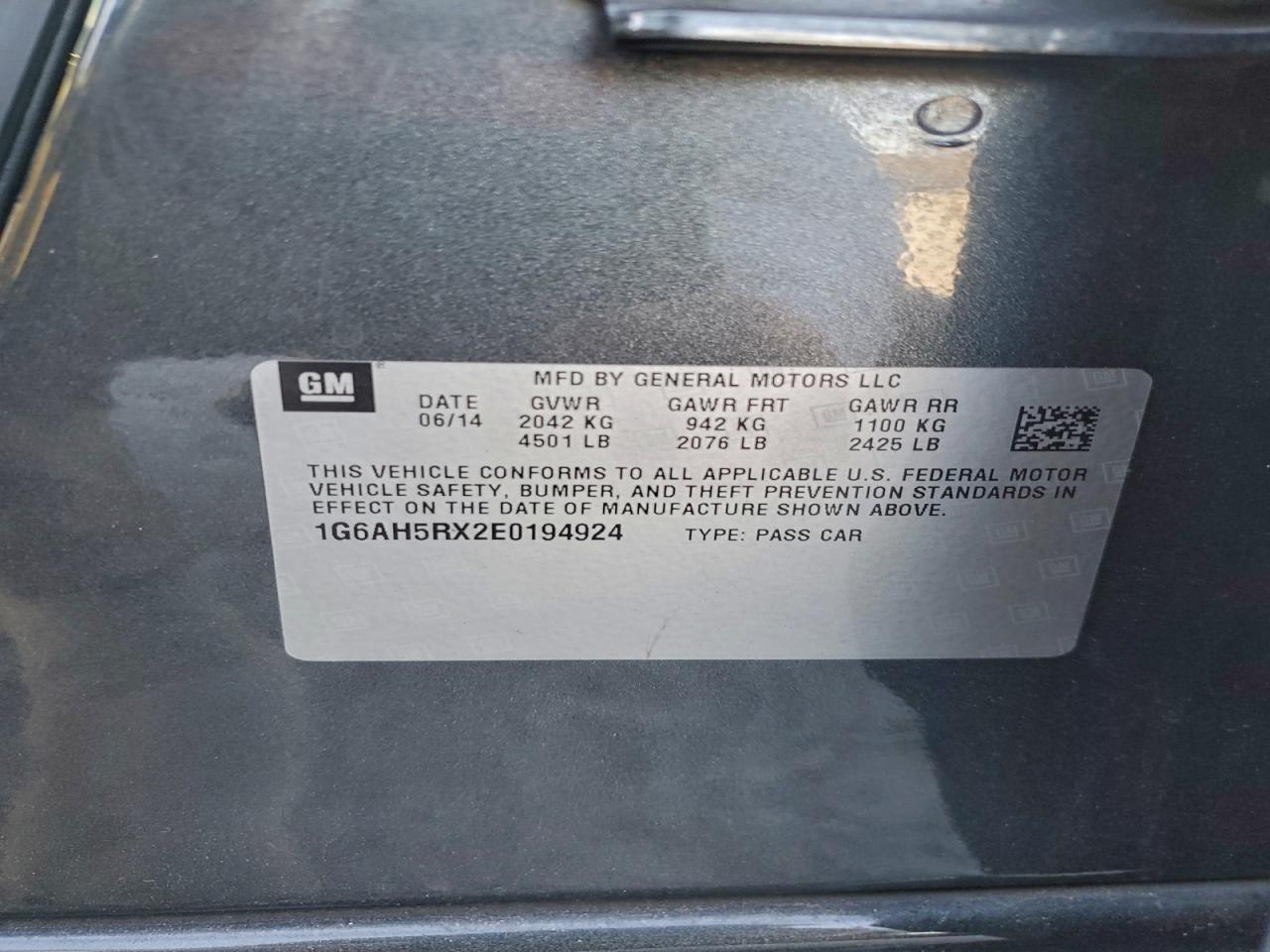 2014 Cadillac Ats Luxury VIN: 1G6AH5RX2E0194924 Lot: 92753795