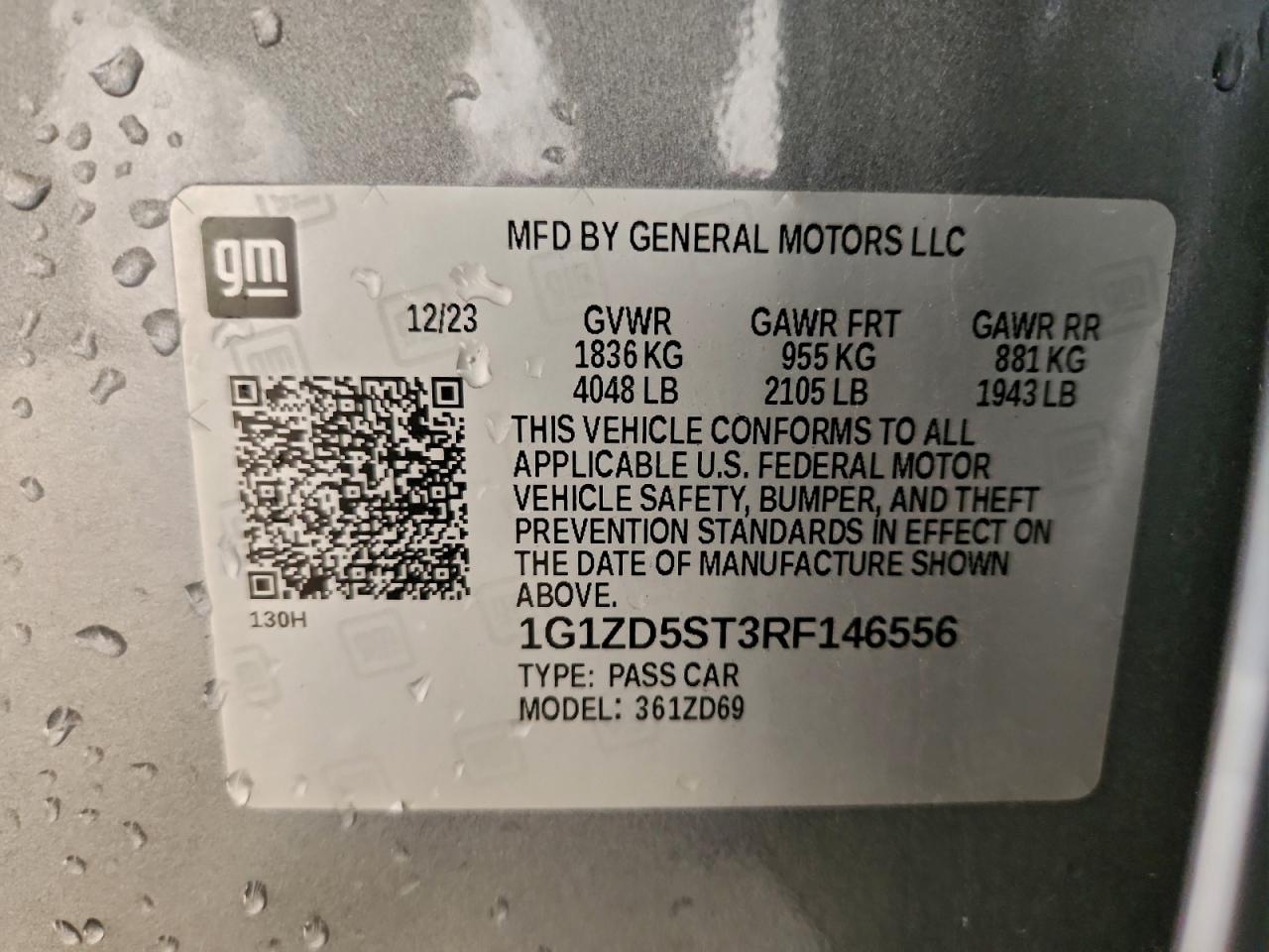 2024 Chevrolet Malibu Lt VIN: 1G1ZD5ST3RF146556 Lot: 93911675