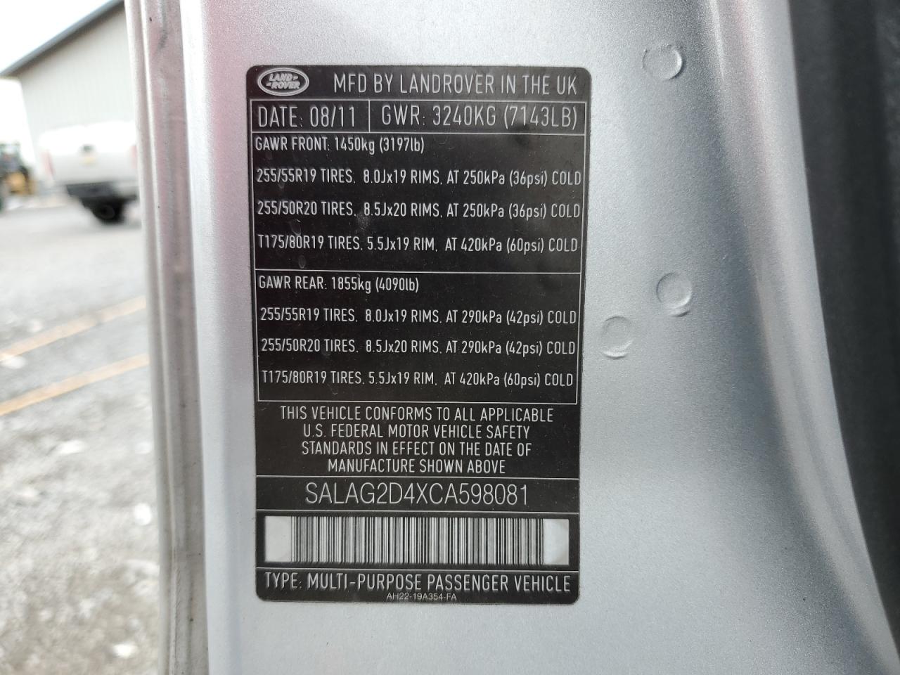 2012 Land Rover Lr4 Hse VIN: SALAG2D4XCA598081 Lot: 91884745