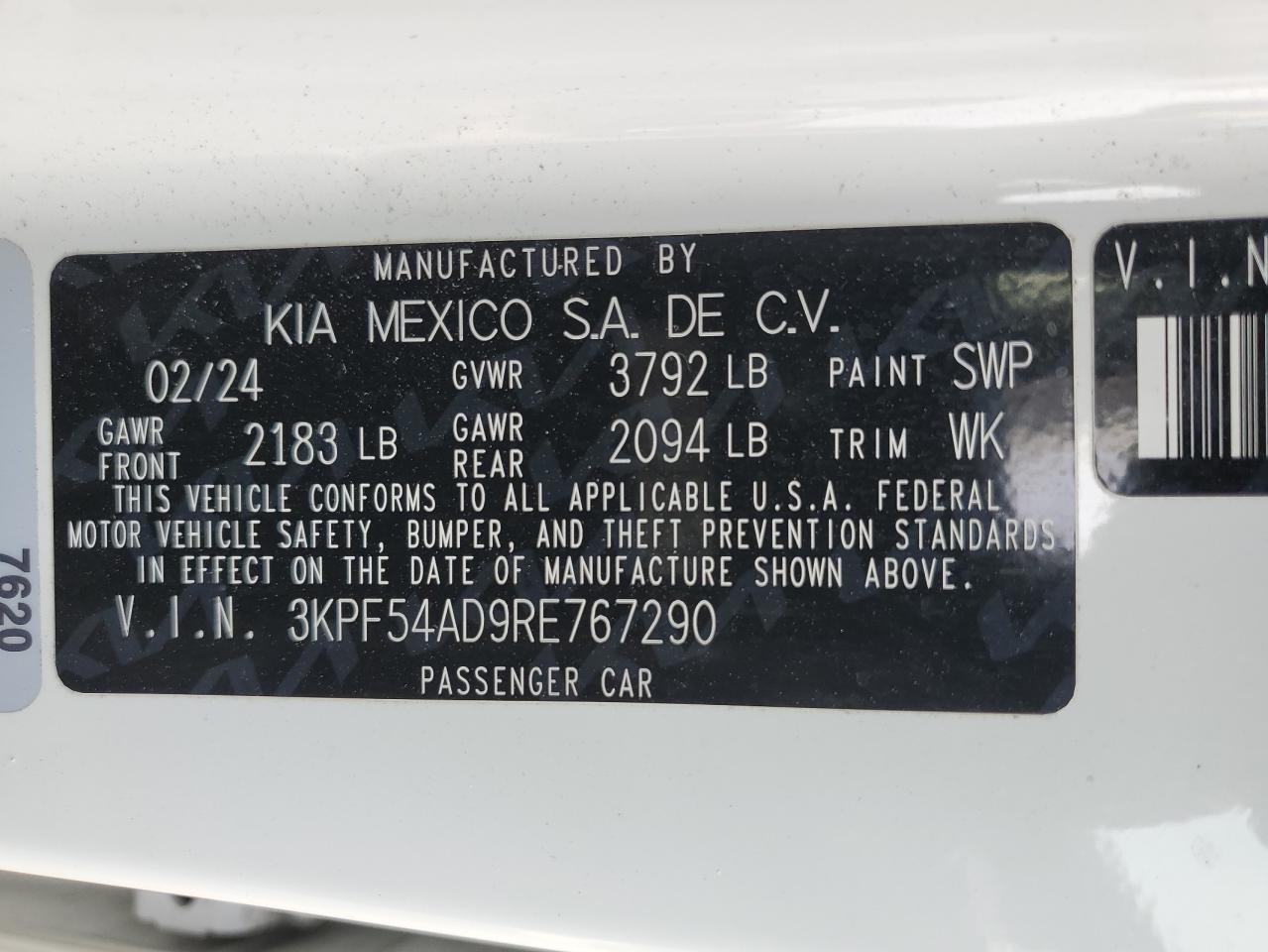 2024 Kia Forte Gt Line VIN: 3KPF54AD9RE767290 Lot: 91565415