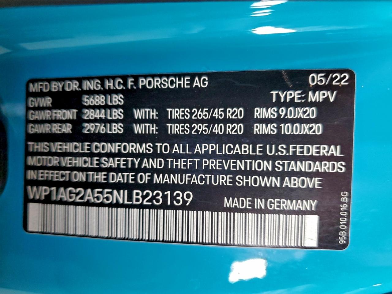 2022 Porsche Macan S VIN: WP1AG2A55NLB23139 Lot: 93777435