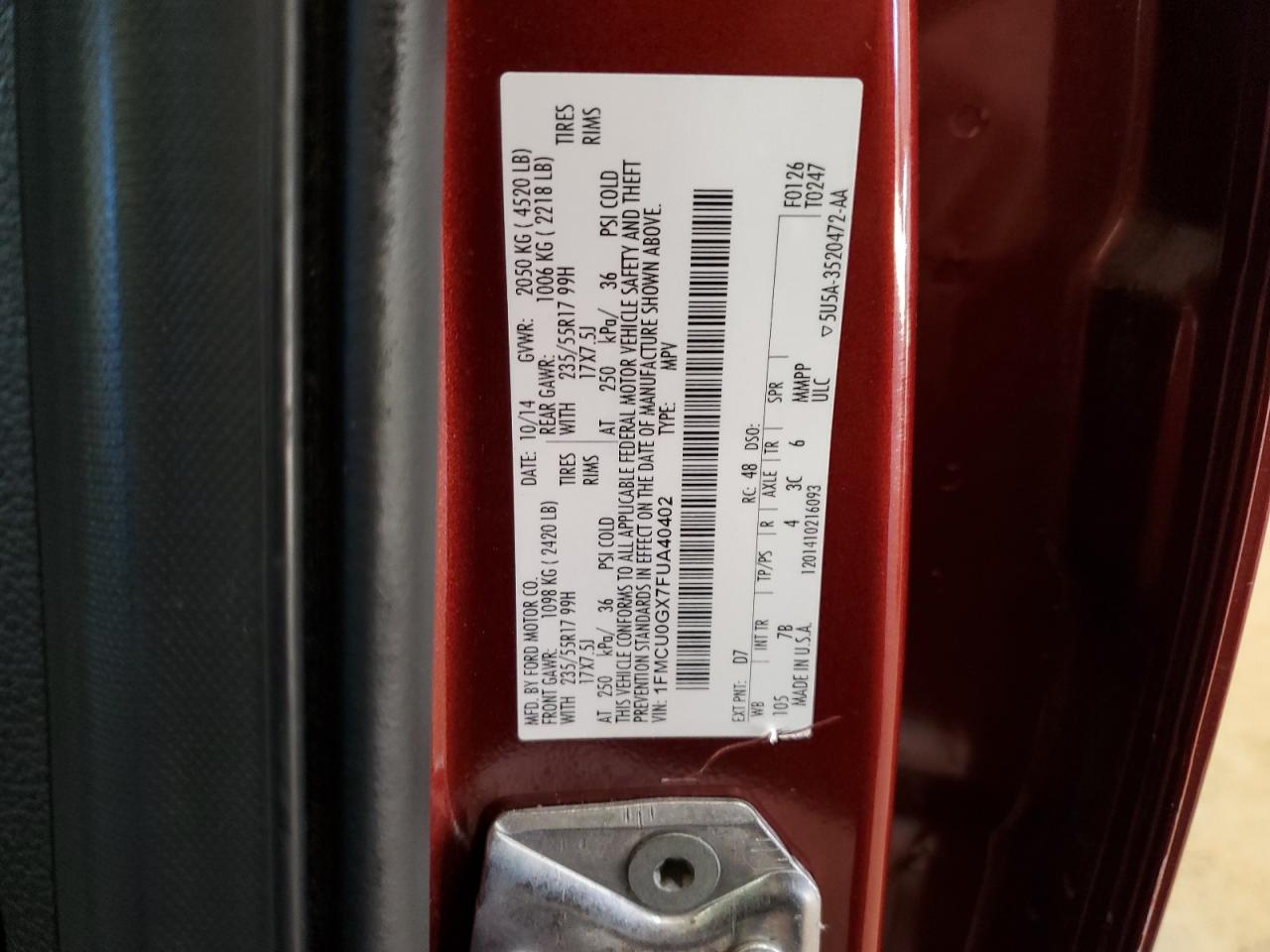 2015 Ford Escape Se VIN: 1FMCU0GX7FUA40402 Lot: 91088305