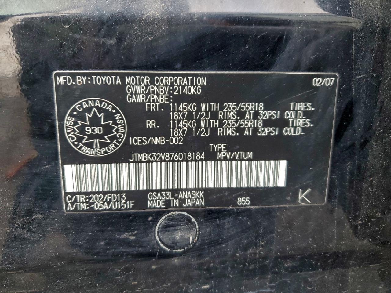 2007 Toyota Rav4 Sport VIN: JTMBK32V876018184 Lot: 93491195