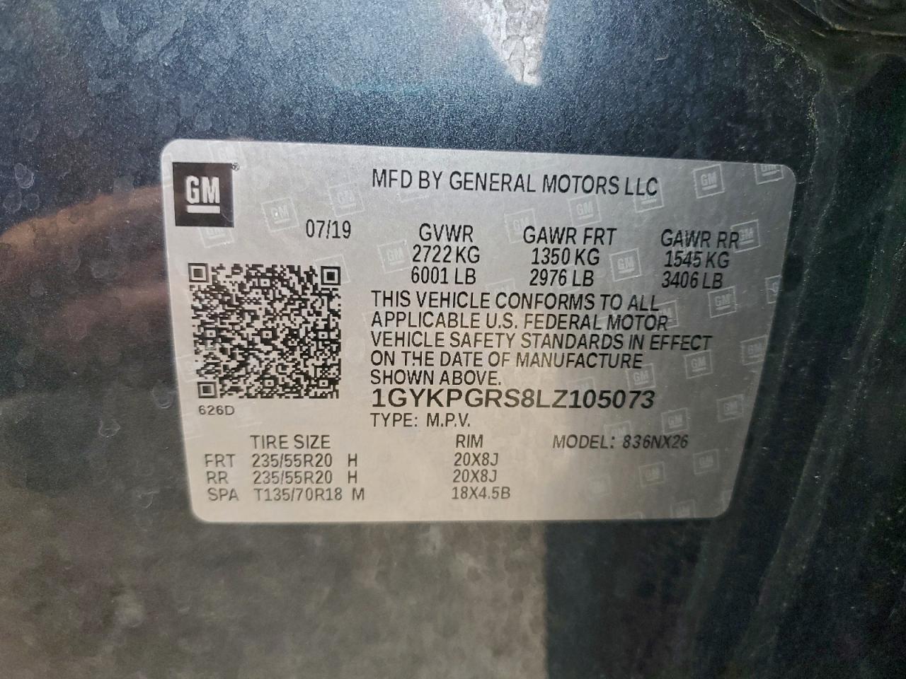 2020 Cadillac Xt6 Sport VIN: 1GYKPGRS8LZ105073 Lot: 94195455