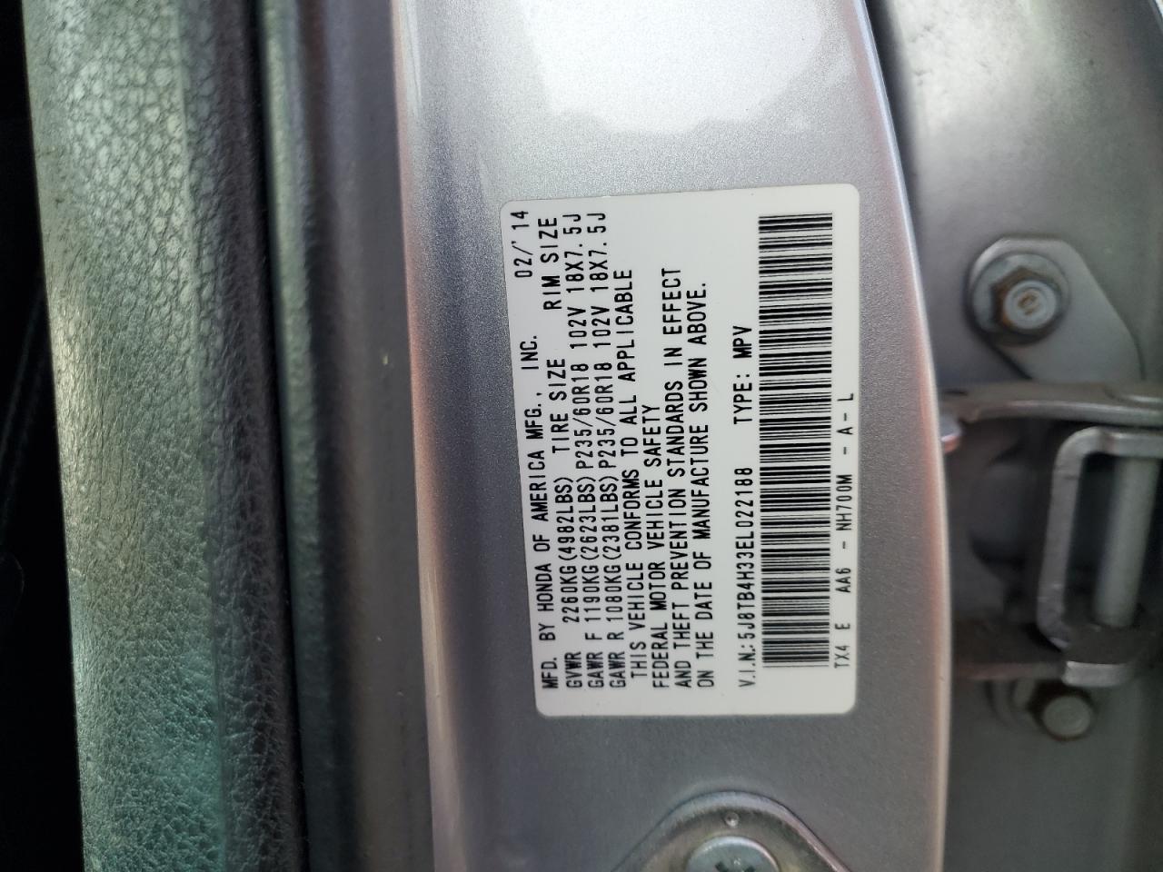 2014 Acura Rdx VIN: 5J8TB4H33EL022188 Lot: 92847915