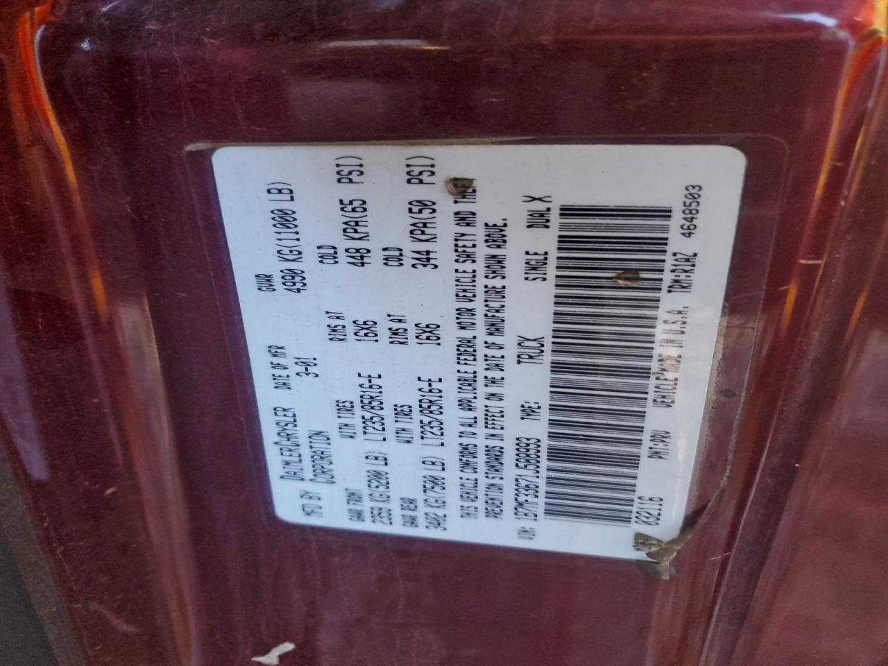 2001 Dodge Ram 3500 VIN: 1B7MF33671J588993 Lot: 94640725