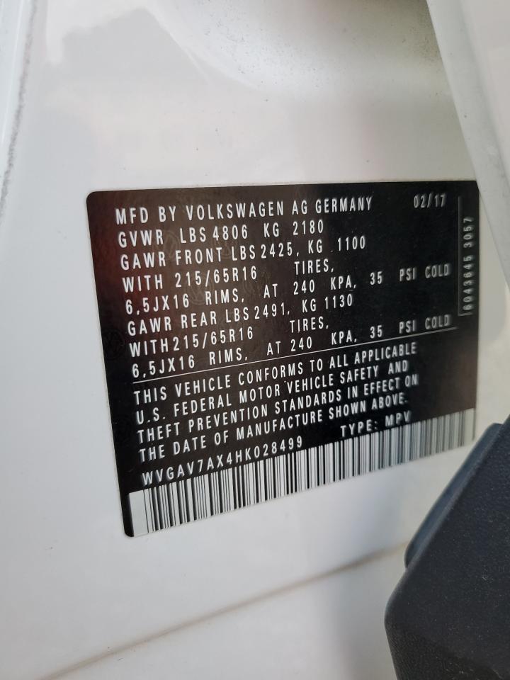 2017 Volkswagen Tiguan S VIN: WVGAV7AX4HK028499 Lot: 91109645