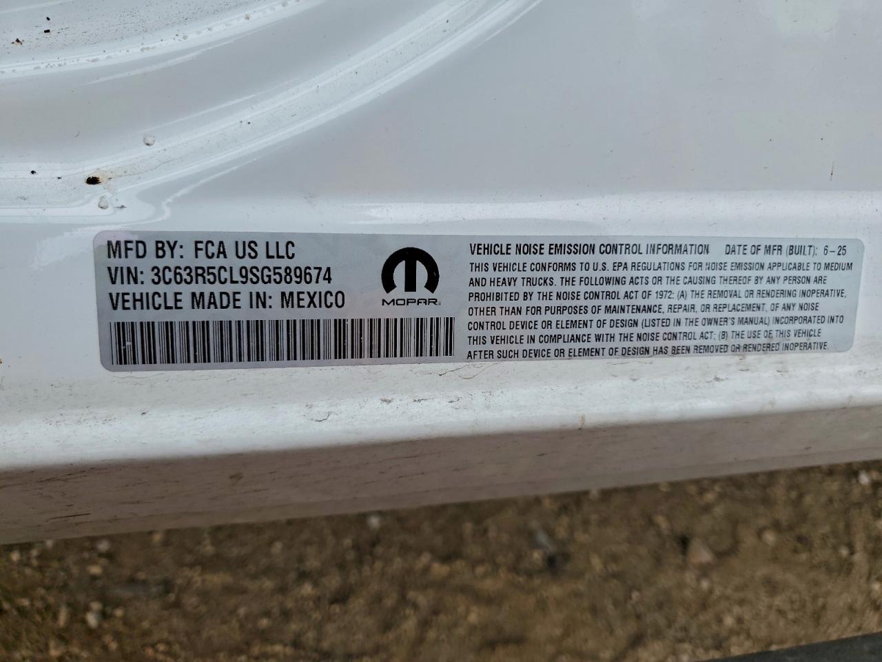 2025 Ram 2500 Tradesman VIN: 3C63R5CL9SG589674 Lot: 93371225