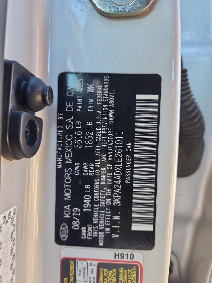 2020 Kia Rio Lx VIN: 3KPA24ADXLE261011 Lot: 92074285