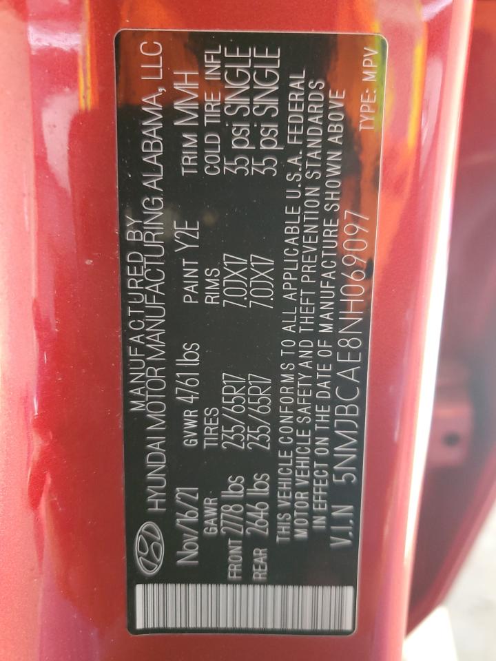 2022 Hyundai Tucson Sel VIN: 5NMJBCAE8NH069097 Lot: 92486705