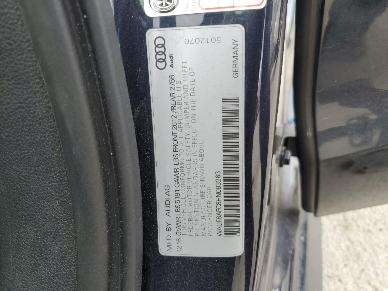 2017 Audi A6 Premium VIN: WAUF8AFC8HN083263 Lot: 91294695