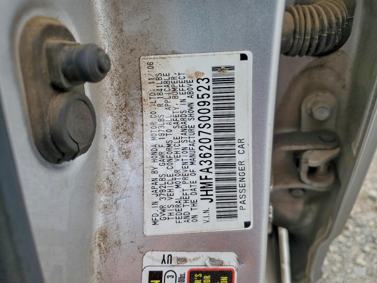 2007 Honda Civic Hybrid VIN: JHMFA36207S009523 Lot: 93787235
