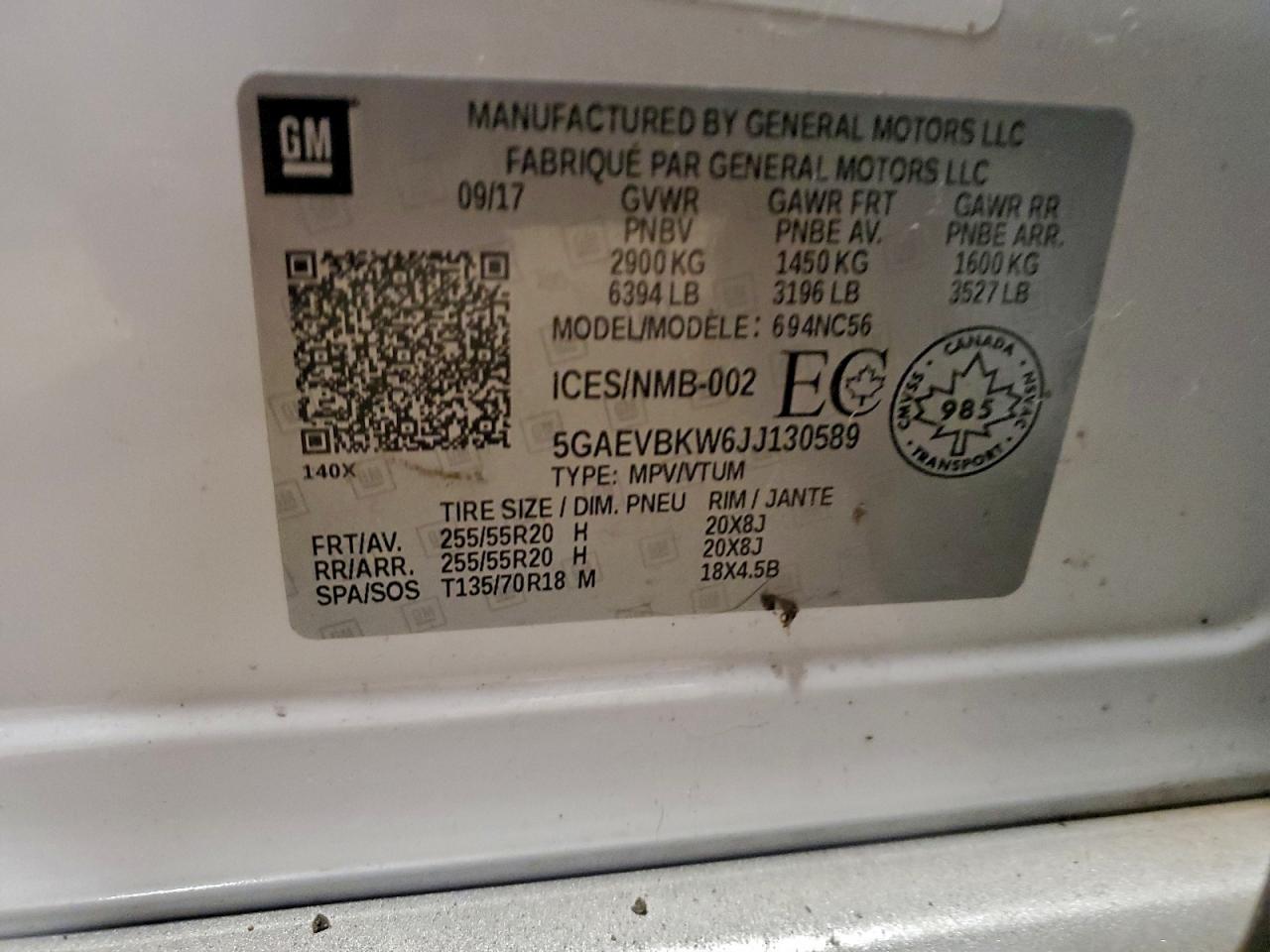 2018 Buick Enclave Premium VIN: 5GAEVBKW6JJ130589 Lot: 93855235