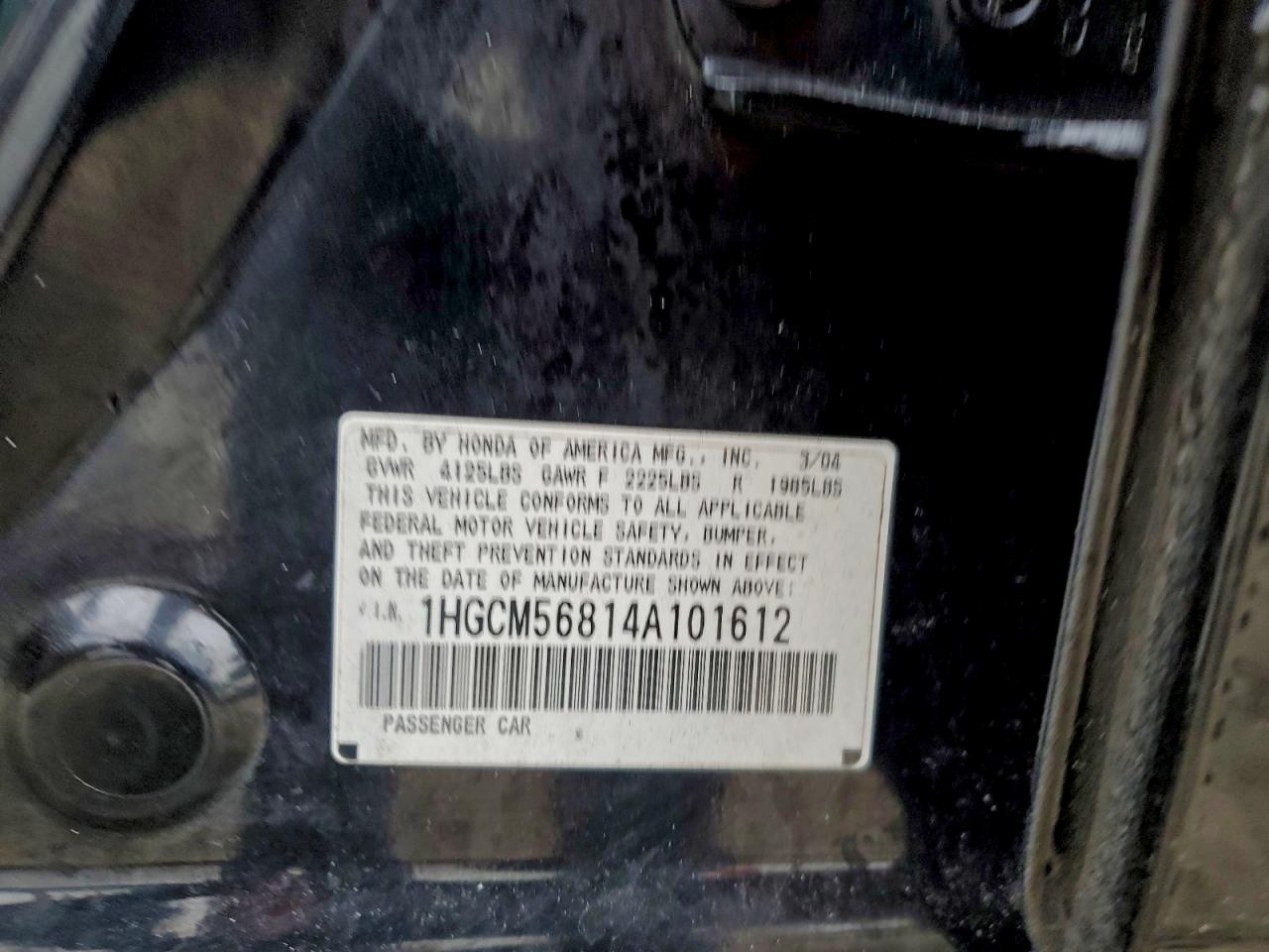 2004 Honda Accord Ex VIN: 1HGCM56814A101612 Lot: 93479915