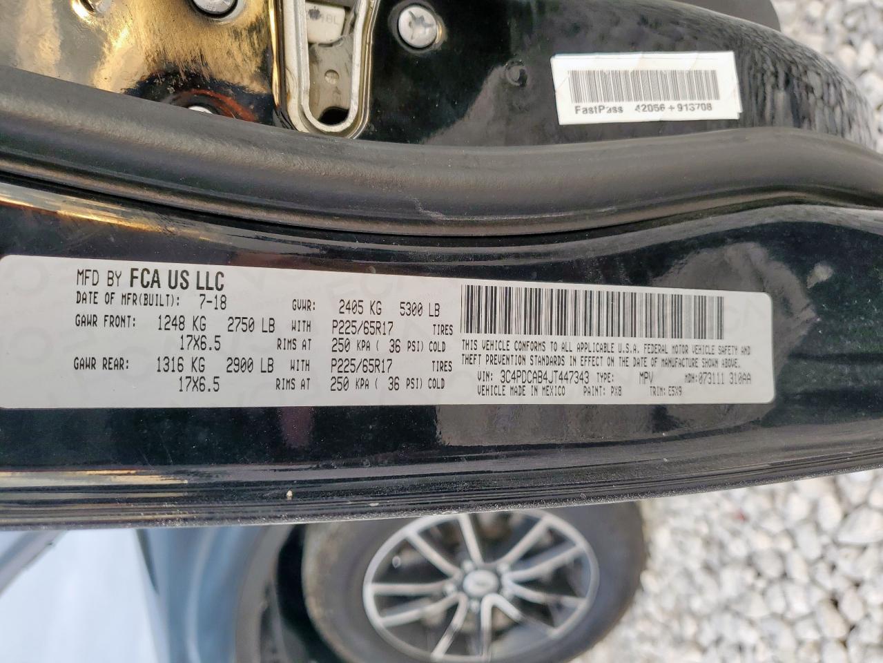 2018 Dodge Journey Se VIN: 3C4PDCAB4JT447343 Lot: 93719945