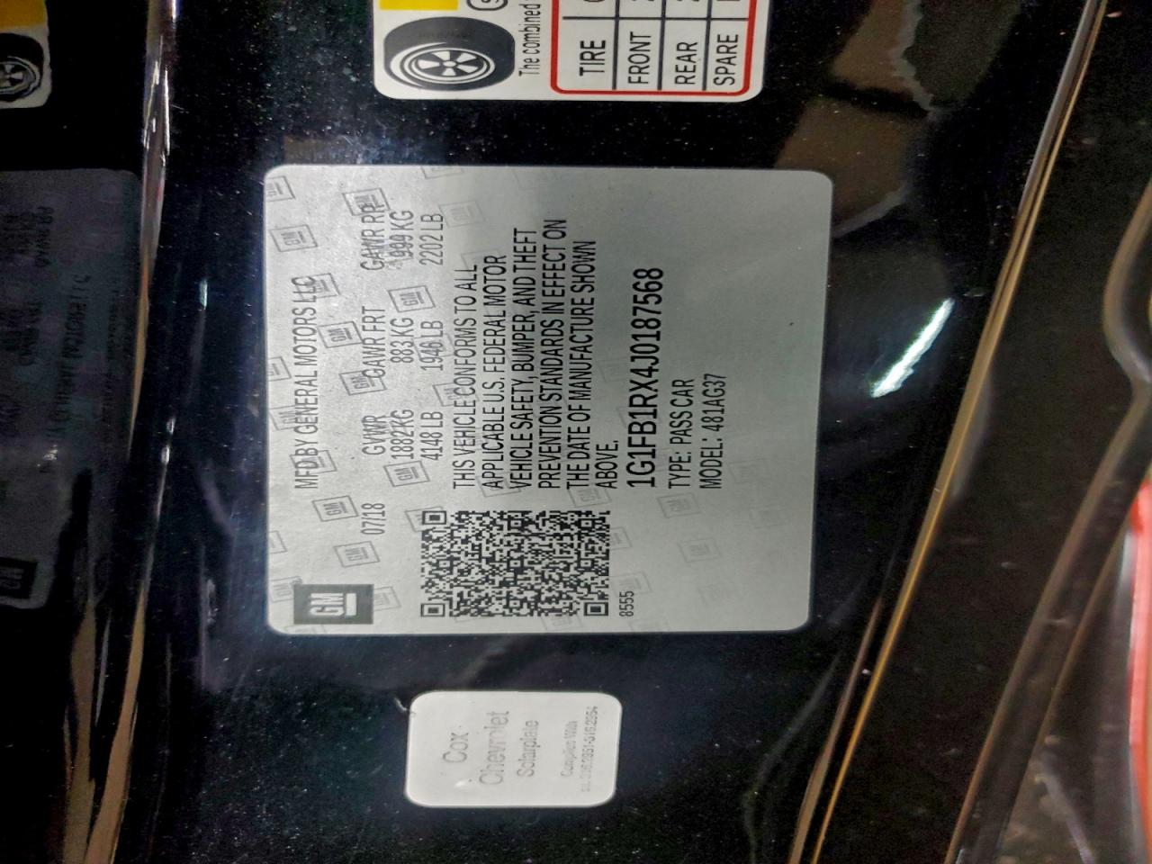 2018 Chevrolet Camaro Lt VIN: 1G1FB1RX4J0187568 Lot: 94227505