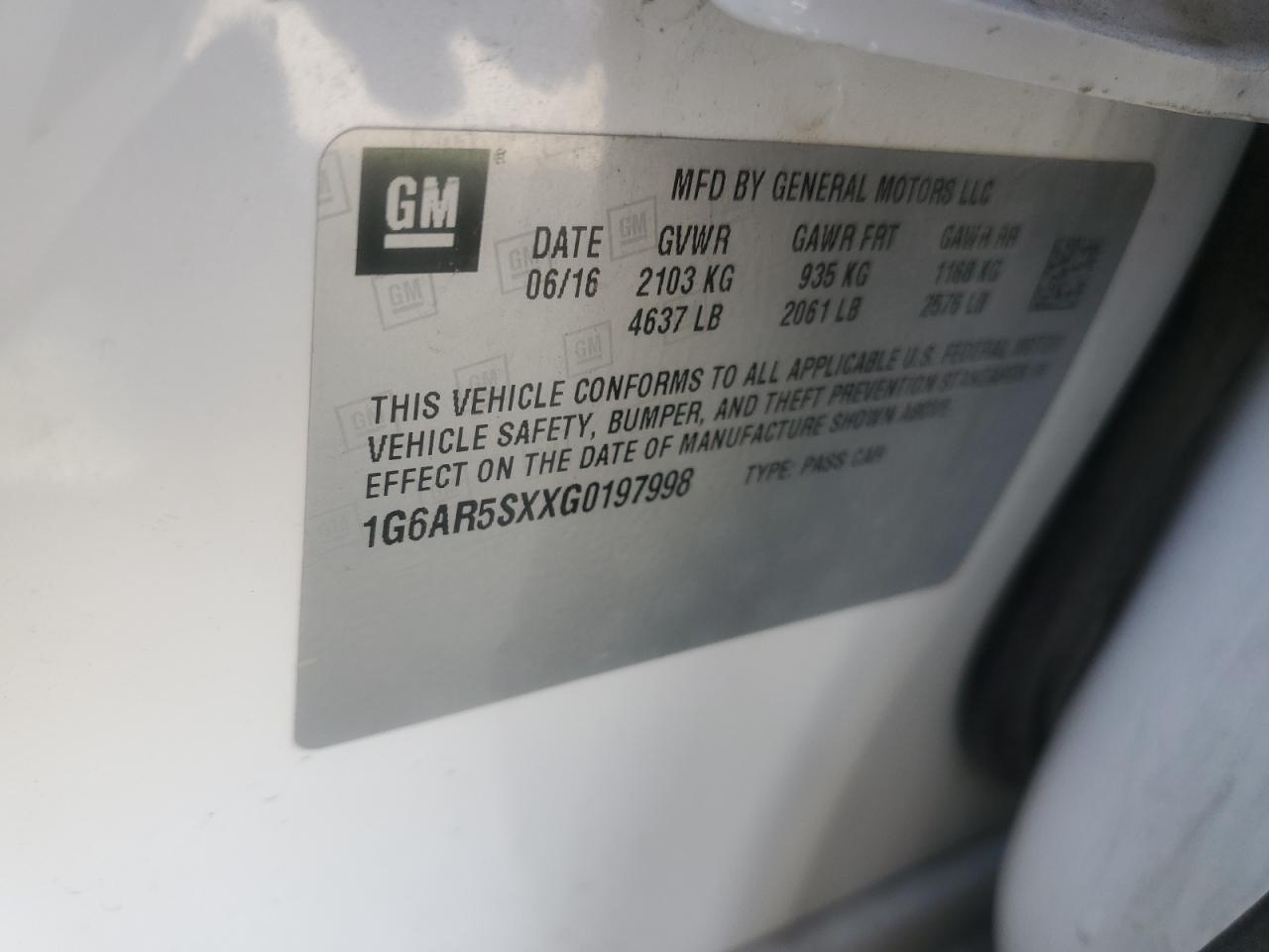 2016 Cadillac Cts Luxury Collection VIN: 1G6AR5SXXG0197998 Lot: 91275195