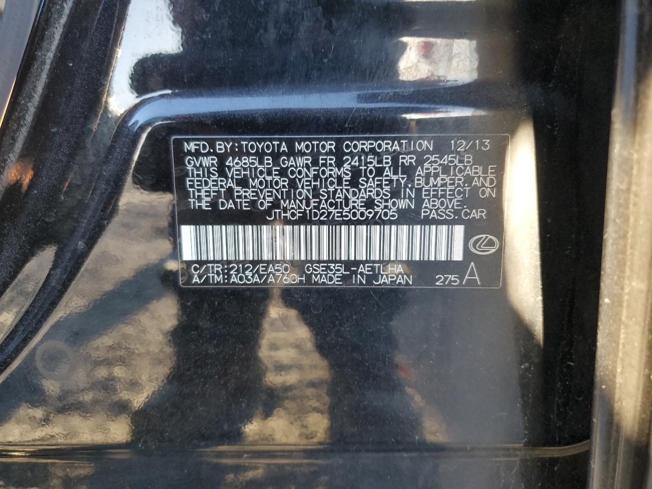 2014 Lexus Is 250 VIN: JTHCF1D27E5009705 Lot: 92043075