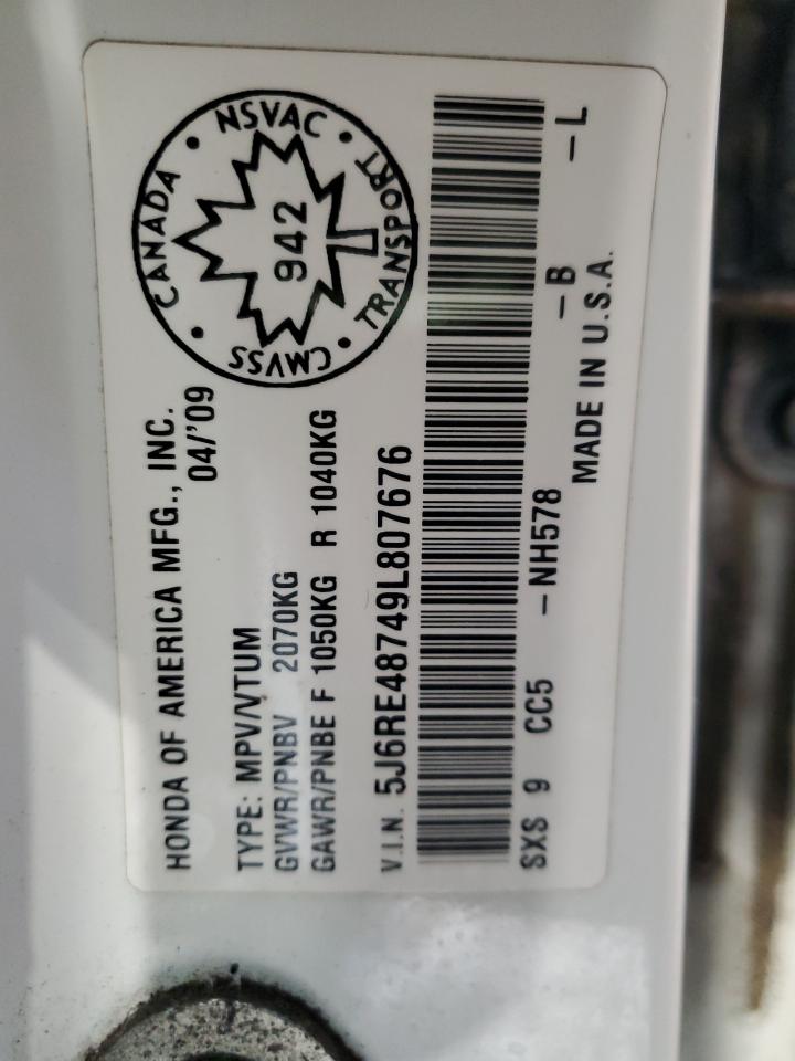 2009 Honda Cr-V Exl VIN: 5J6RE48749L807676 Lot: 91102965