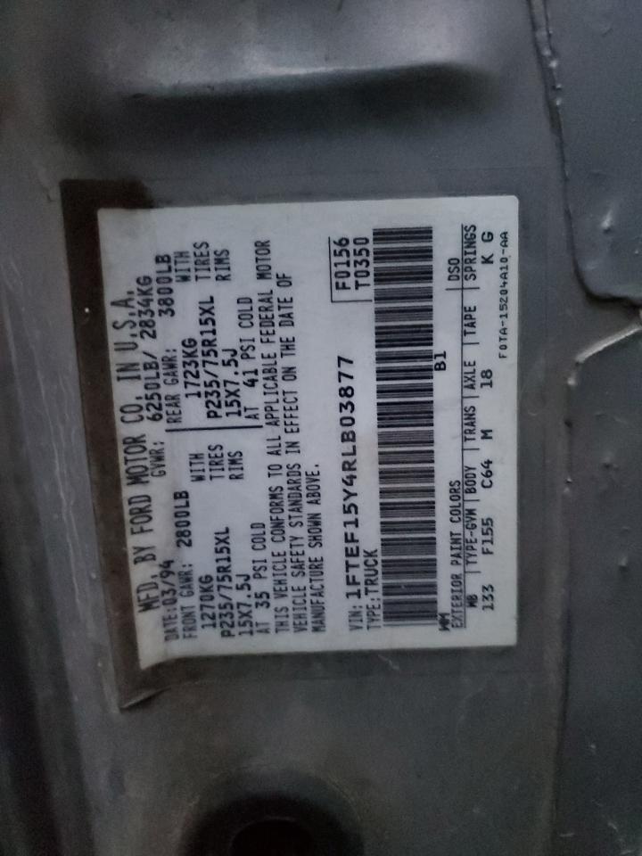 1994 Ford F150 VIN: 1FTEF15Y4RLB03877 Lot: 92690535