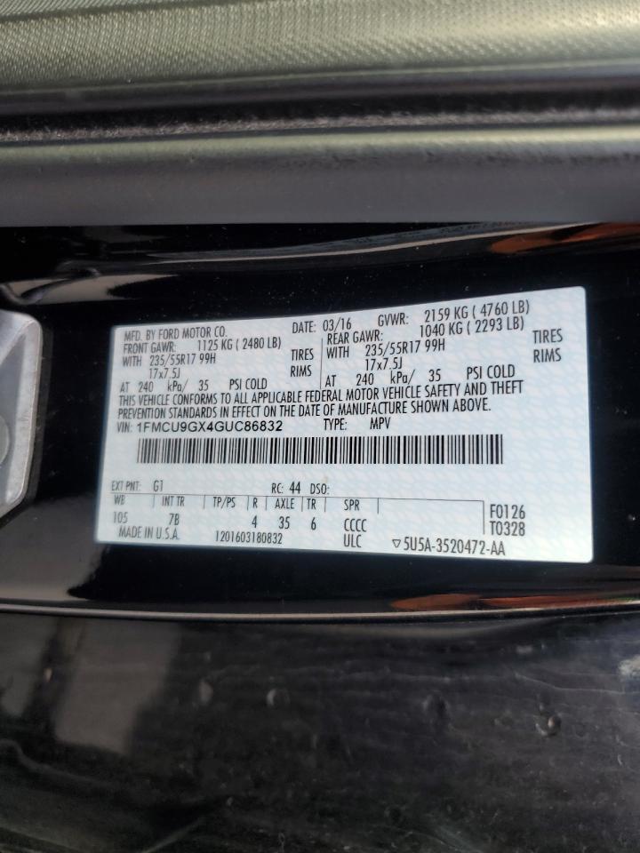 2016 Ford Escape Se VIN: 1FMCU9GX4GUC86832 Lot: 92922745