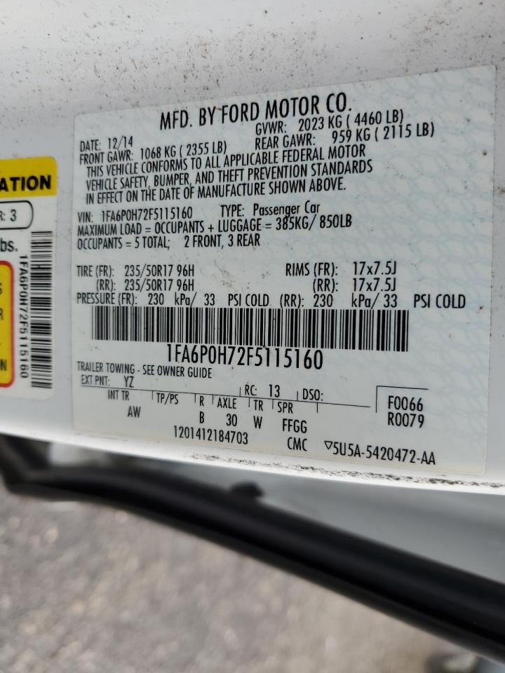 2015 Ford Fusion Se VIN: 1FA6P0H72F5115160 Lot: 93503895