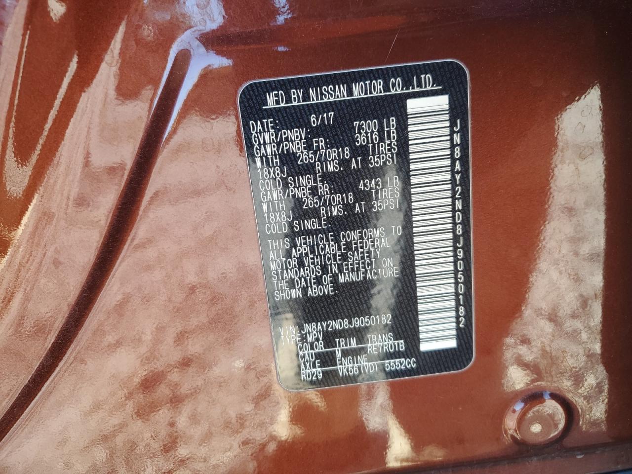 2018 Nissan Armada Sv VIN: JN8AY2ND8J9050182 Lot: 93122555