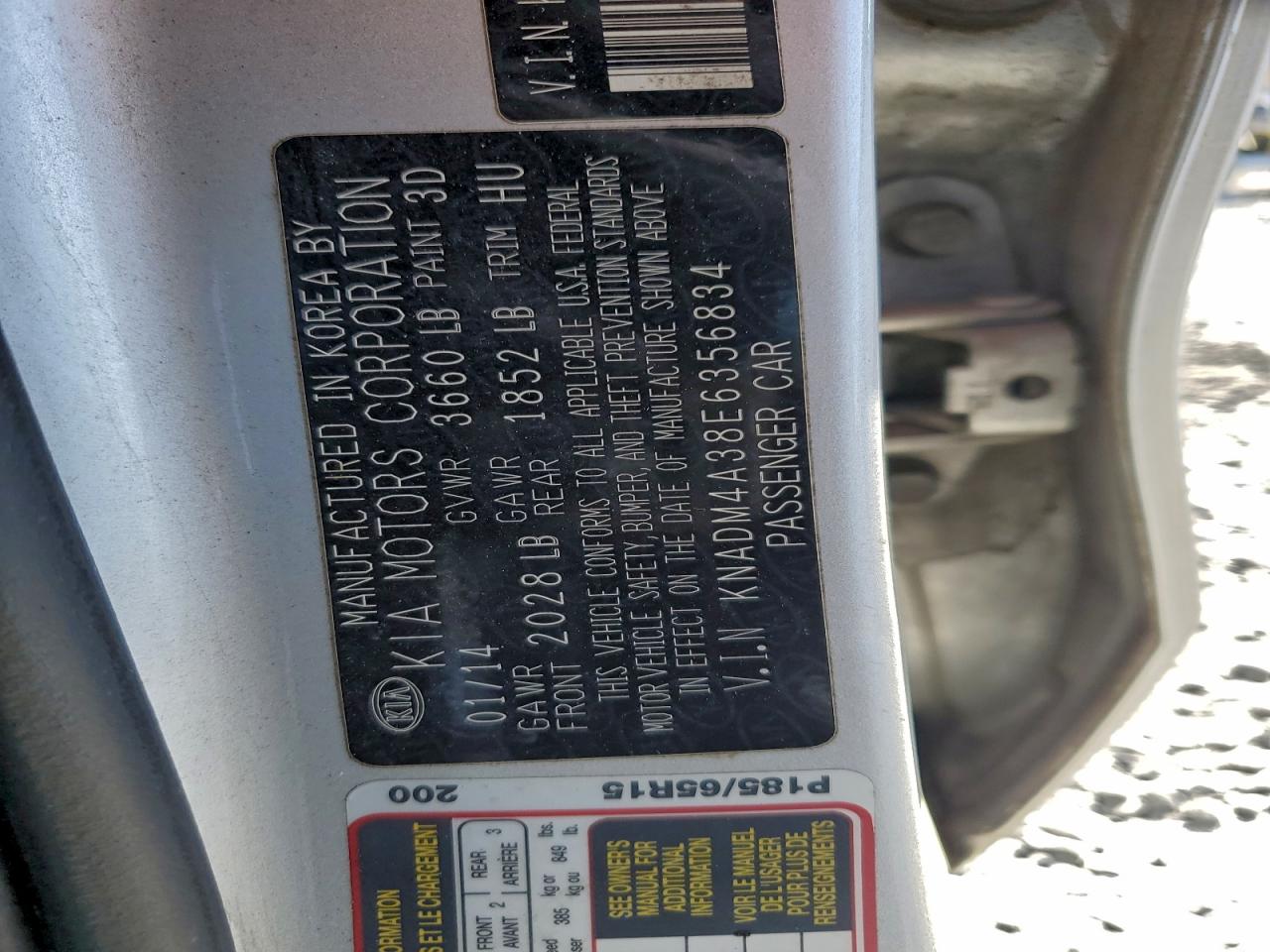 2014 Kia Rio Lx VIN: KNADM4A38E6356834 Lot: 93852165