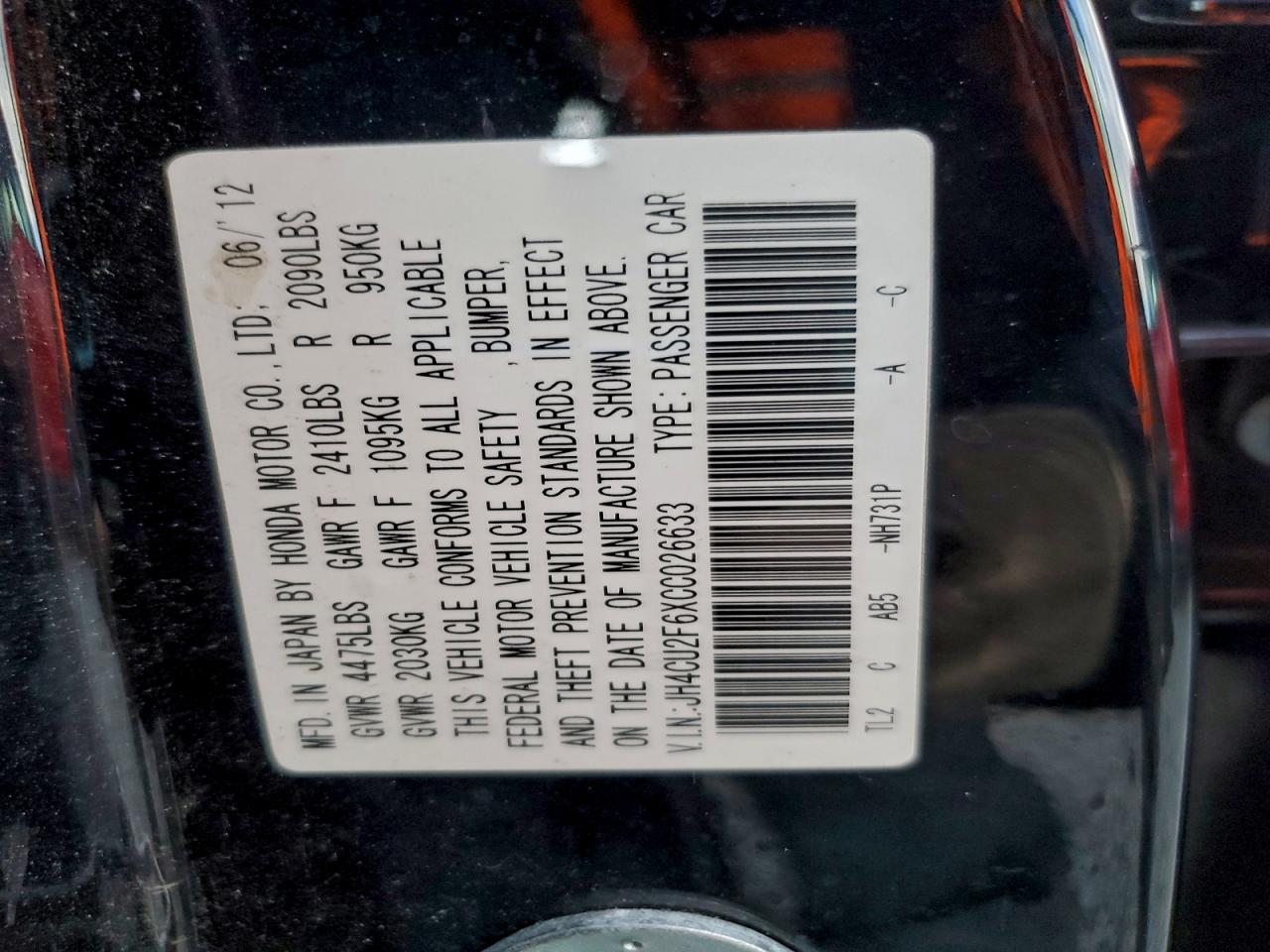 2012 Acura Tsx Tech VIN: JH4CU2F6XCC026633 Lot: 94730175