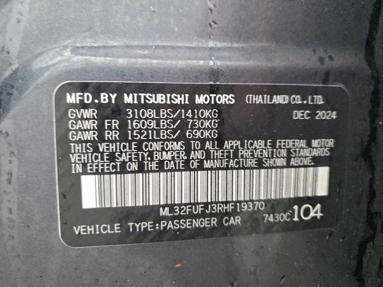 2024 Mitsubishi Mirage G4 Es VIN: ML32FUFJ3RHF19370 Lot: 94045405