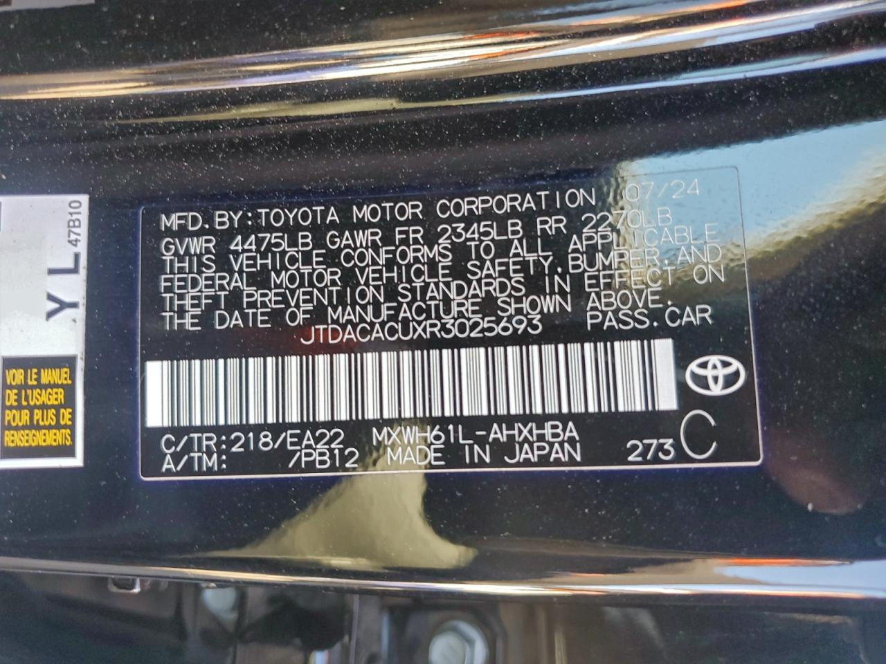 2024 Toyota Prius Prime Se VIN: JTDACACUXR3025693 Lot: 94577515