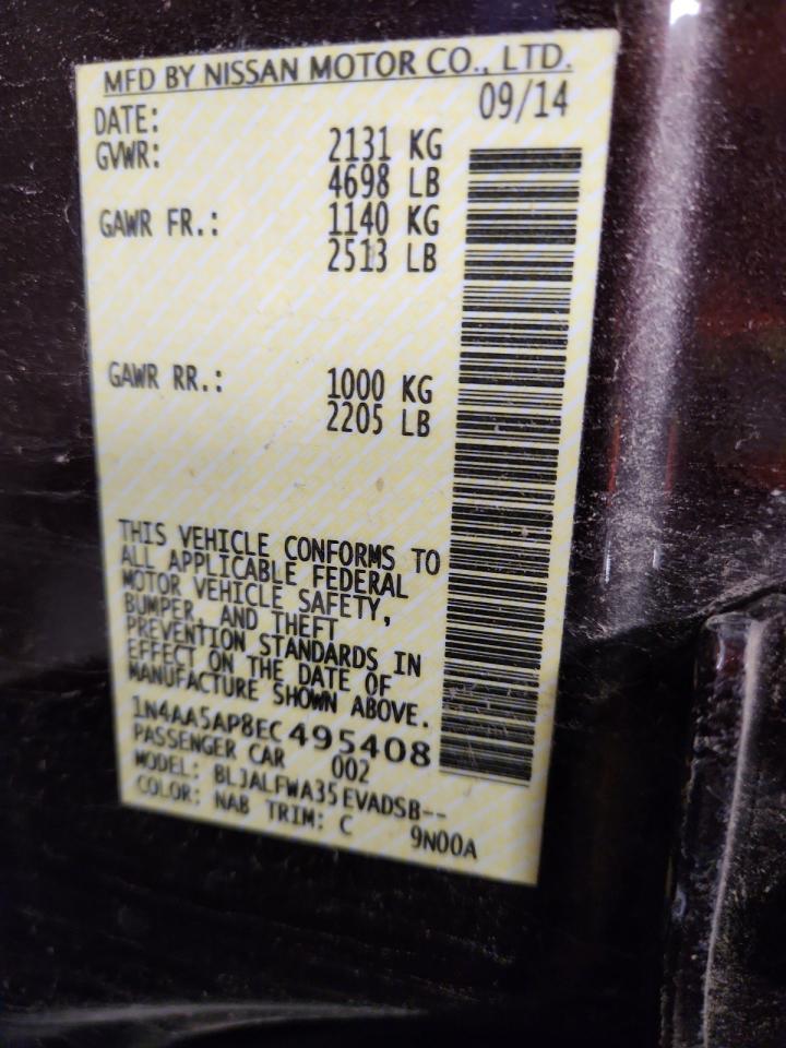 2014 Nissan Maxima S VIN: 1N4AA5AP8EC495408 Lot: 92425825