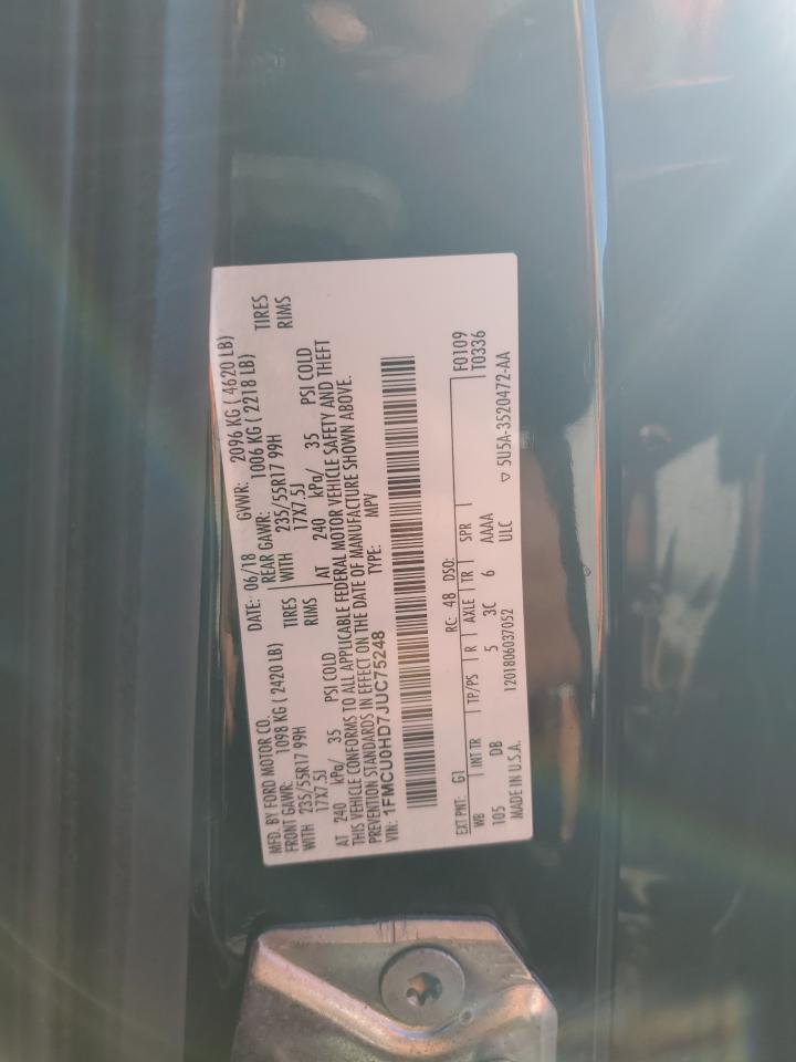 2018 Ford Escape Sel VIN: 1FMCU0HD7JUC75248 Lot: 90942735