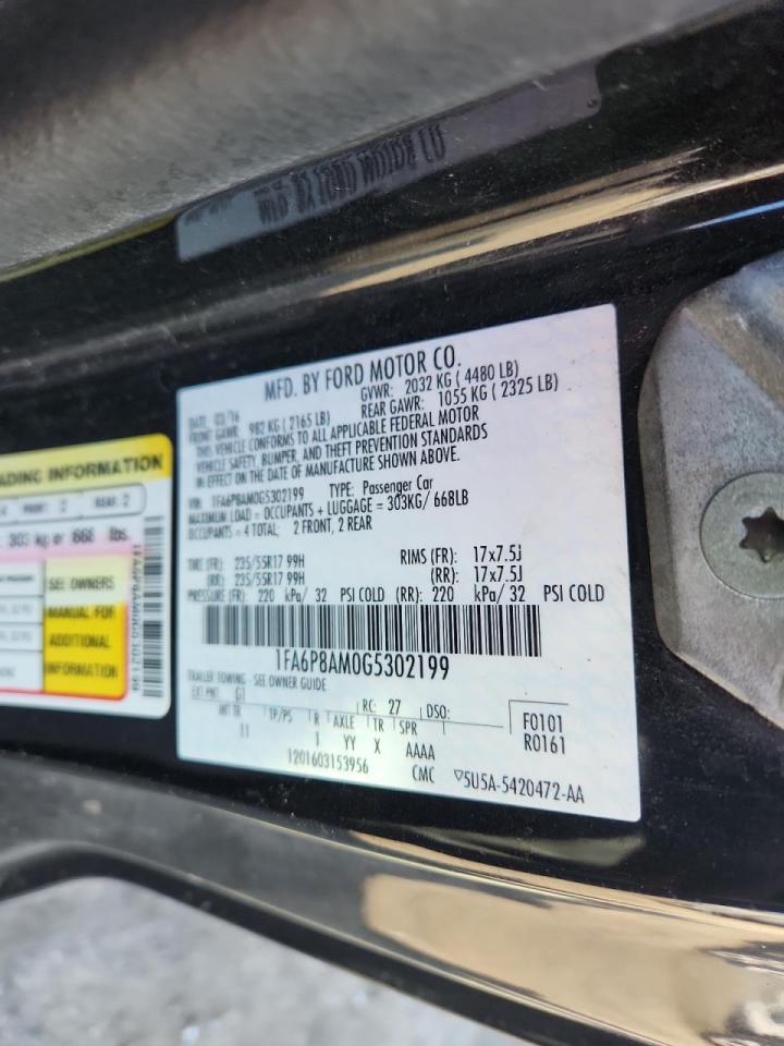 2016 Ford Mustang VIN: 1FA6P8AM0G5302199 Lot: 91233395