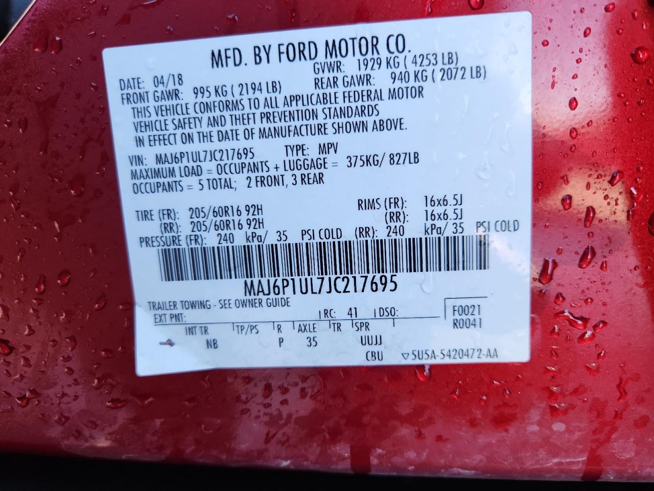 2018 Ford Ecosport Se VIN: MAJ6P1UL7JC217695 Lot: 90680015