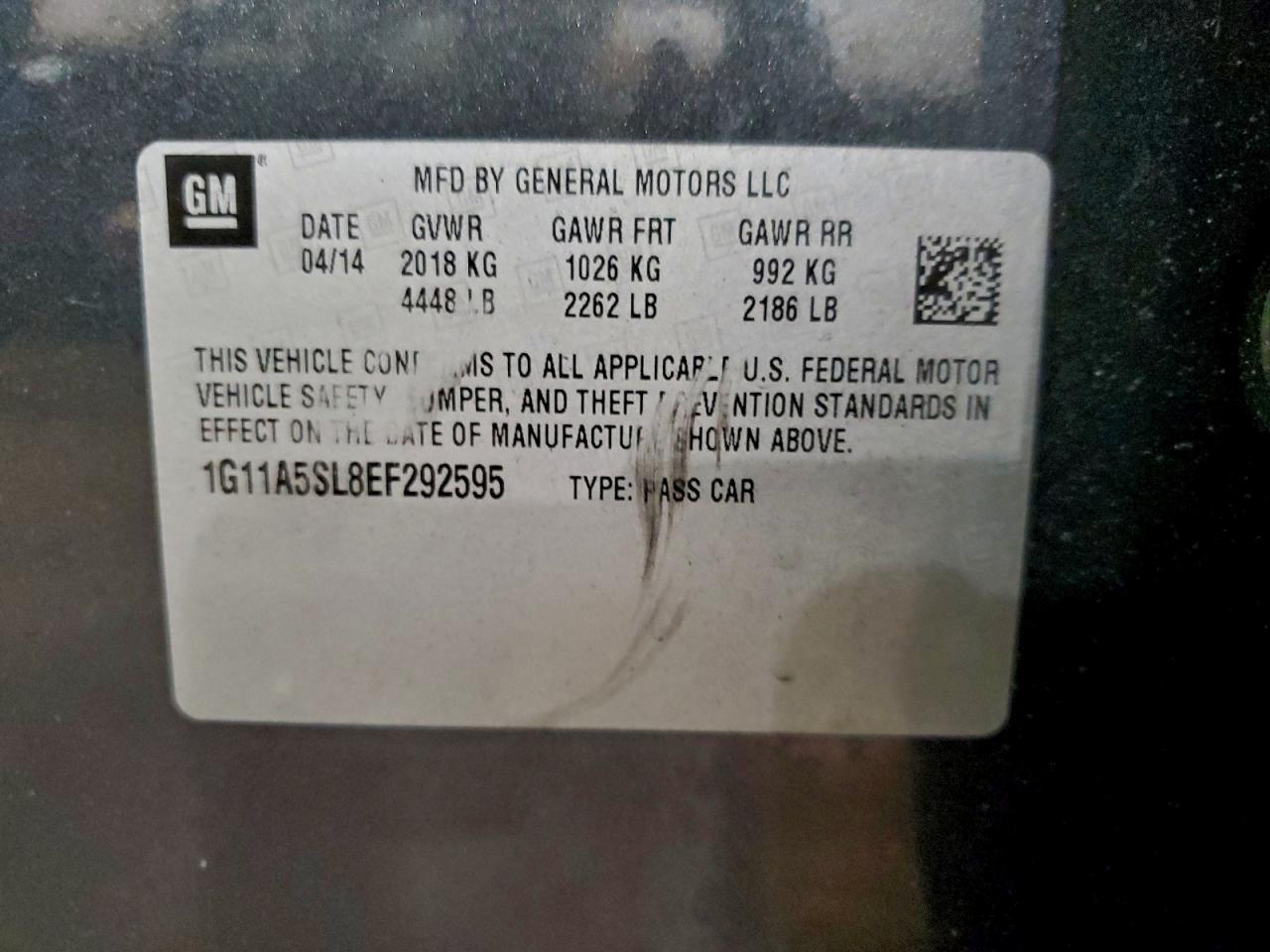 2014 Chevrolet Malibu Ls VIN: 1G11A5SL8EF292595 Lot: 93919695