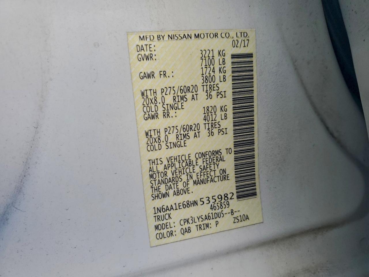 2017 Nissan Titan Sv VIN: 1N6AA1E68HN535982 Lot: 93707585