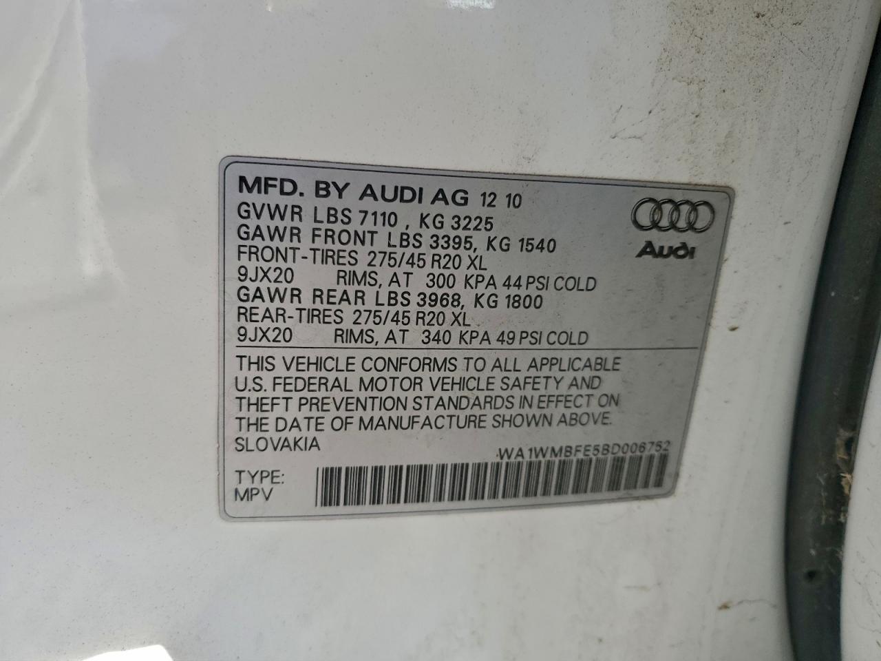 2011 Audi Q7 Prestige VIN: WA1WMBFE5BD006752 Lot: 92157975