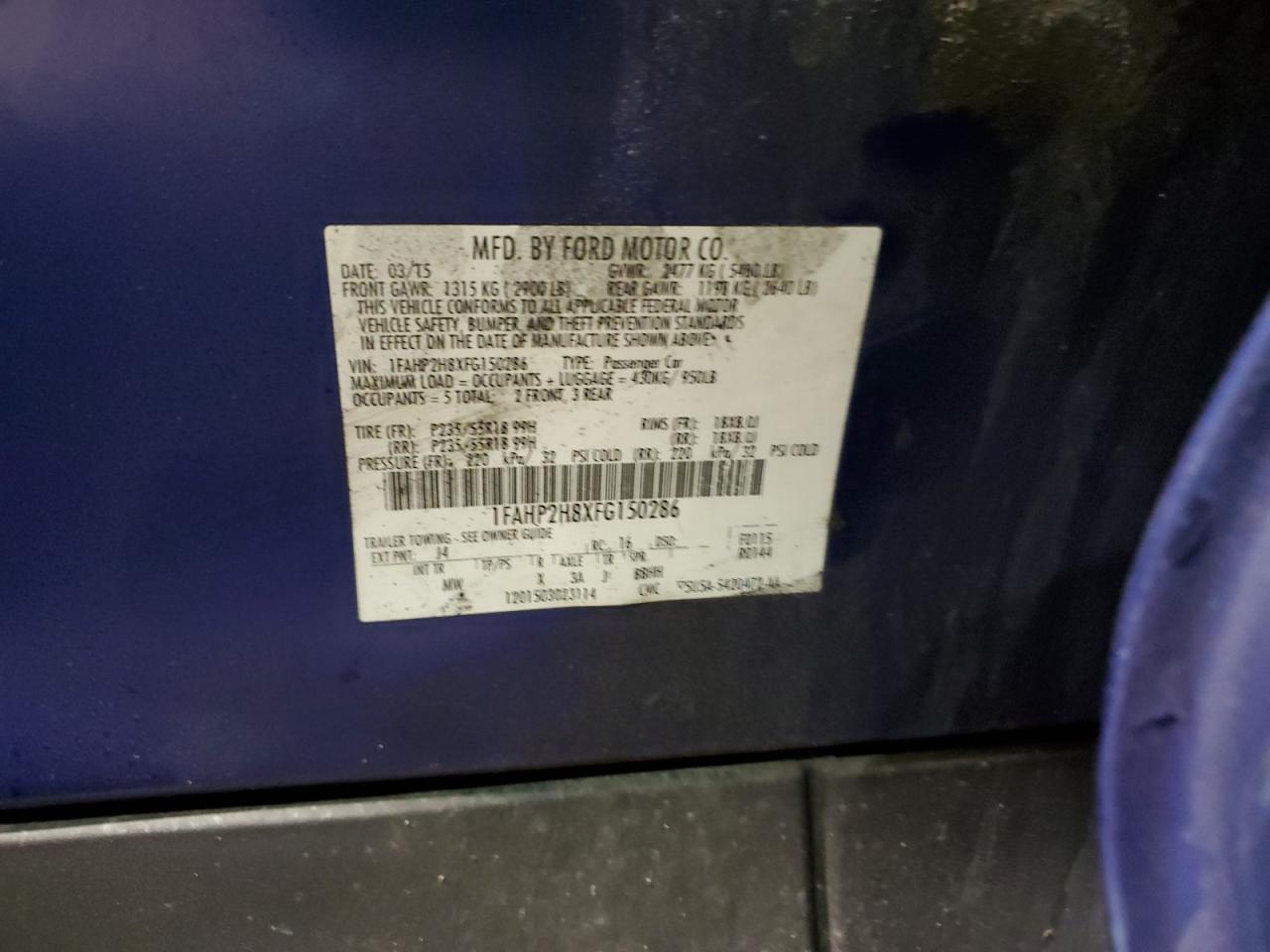 2015 Ford Taurus Sel VIN: 1FAHP2H8XFG150286 Lot: 93465025