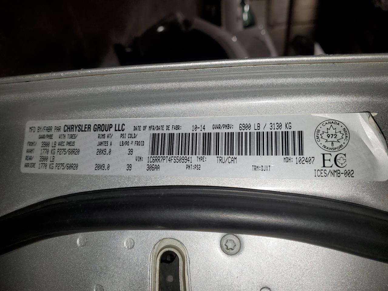 2015 Ram 1500 Longhorn VIN: 1C6RR7PT4FS509941 Lot: 92844275