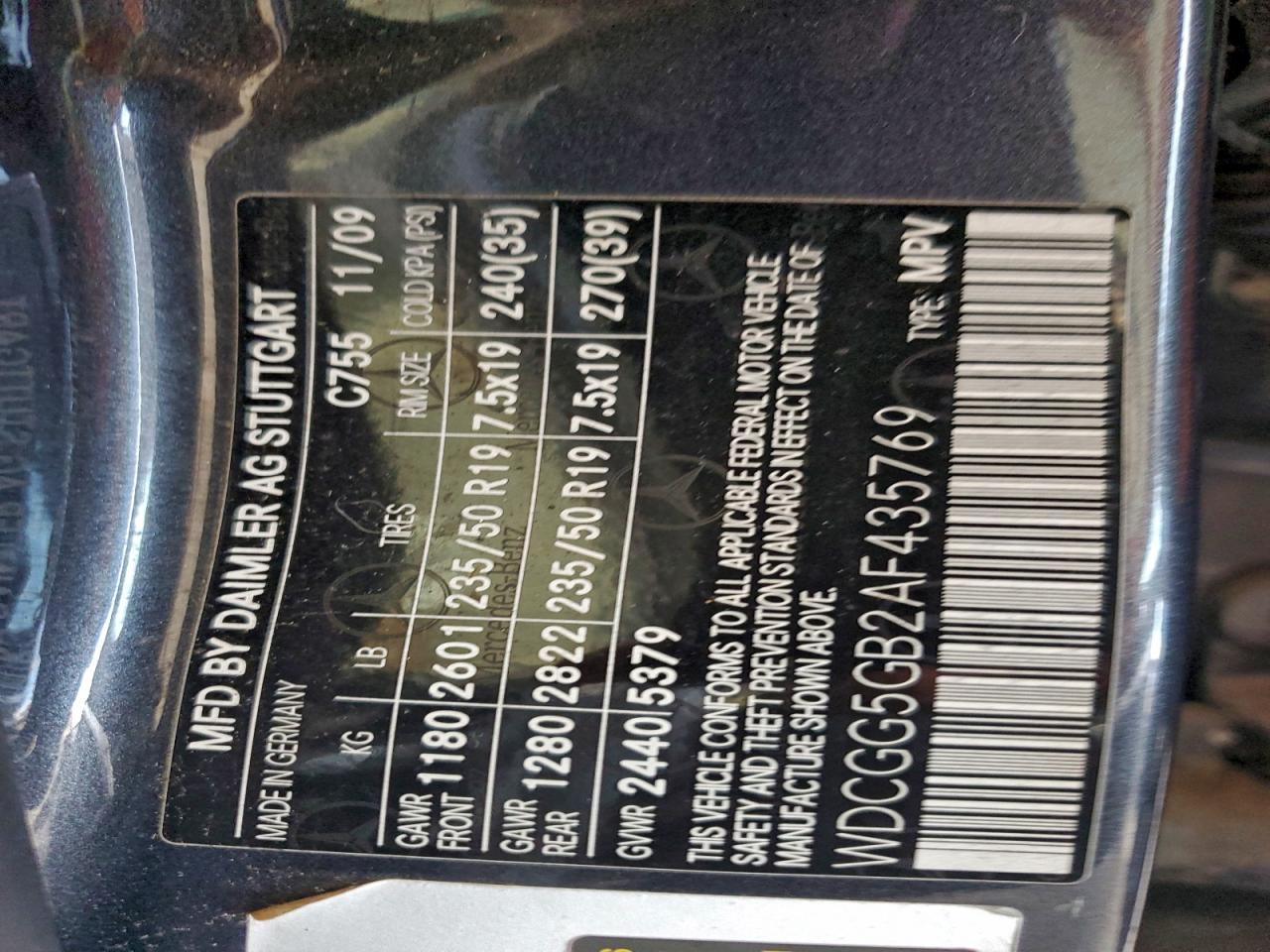 2010 Mercedes-Benz Glk 350 VIN: WDCGG5GB2AF435769 Lot: 94165065